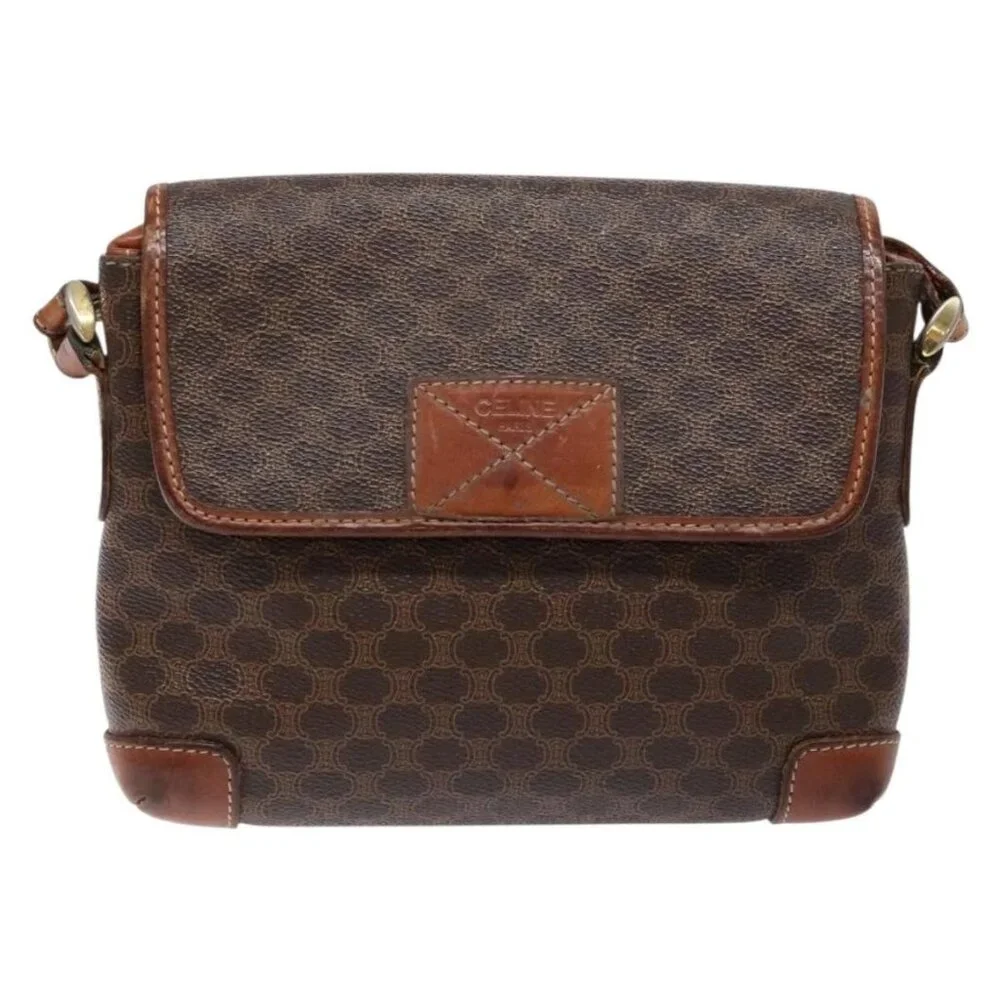 Authentic CELINE Macadam Canvas Shoulder Bag PVC Brown Gold - Picture 5 of 16
